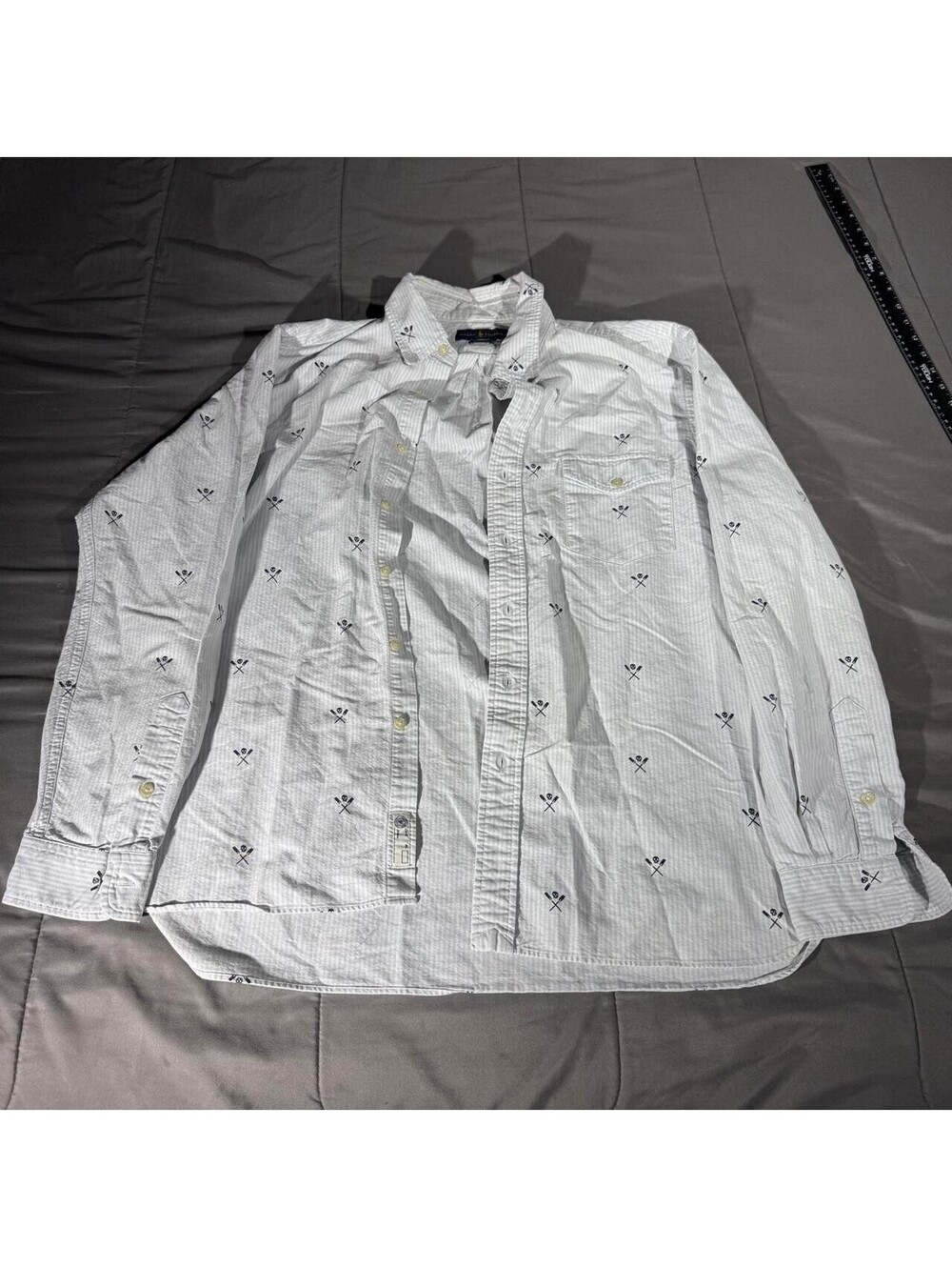 Ralph Lauren Button-Up Shirt Men's XL White Black Cross